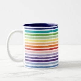 Caneca De Café Em Dois Tons Padrão de Faixa de Pincel de Aquarela Arco-íris
