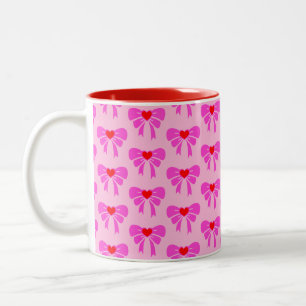 Caneca De Café Em Dois Tons Padrão de fita rosa pré-disquete y2k Girly Coquett