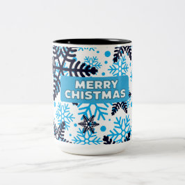 Caneca De Café Em Dois Tons Padrão de Floco de Neve de Inverno com Feliz Natal