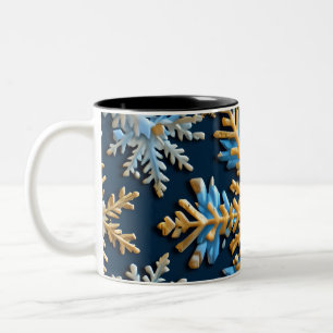 Caneca De Café Em Dois Tons Padrão de flocos de neve sobre fundo azul escuro