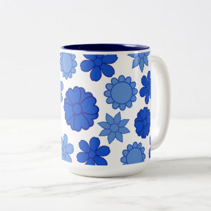 Caneca De Café Em Dois Tons Padrão de Flor Azul do Céu