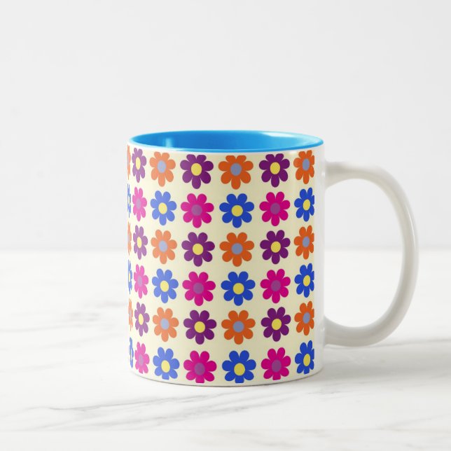 Caneca De Café Em Dois Tons Padrão de Flor de Centavo Retro Fofo (Direita)