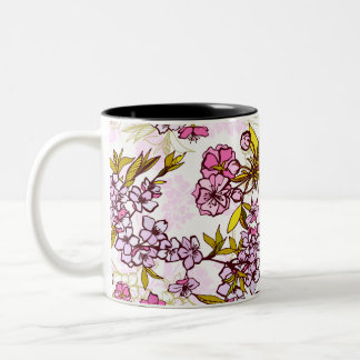 Caneca De Café Em Dois Tons Padrão de Flor de Cerejeira