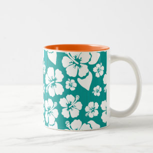Caneca De Café Em Dois Tons Padrão de Flor de Hibiscus Havaiano