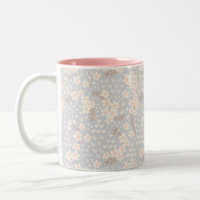 Caneca De Café Em Dois Tons Padrão de flor Não-me-esqueças (Esquerda)
