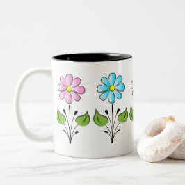 Caneca De Café Em Dois Tons Padrão de Flor Rosa com Flor Colorido Único