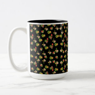 Caneca De Café Em Dois Tons Padrão de flor silvestre, na moda vermelha e rosa,
