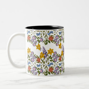 Caneca De Café Em Dois Tons Padrão de Flores