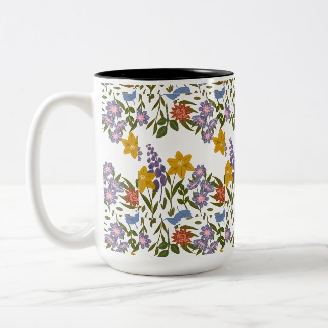 Caneca De Café Em Dois Tons padrão de flores (Esquerda)