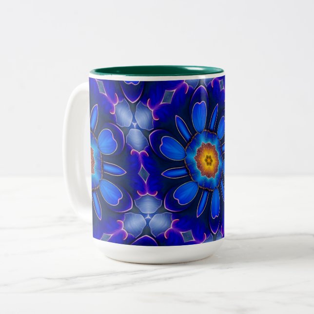 Caneca De Café Em Dois Tons Padrão de Flores Azuis abstrato (Frente Esquerda)