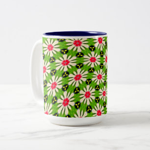 Caneca De Café Em Dois Tons Padrão de Flores Cor-de-Rosa e Branco