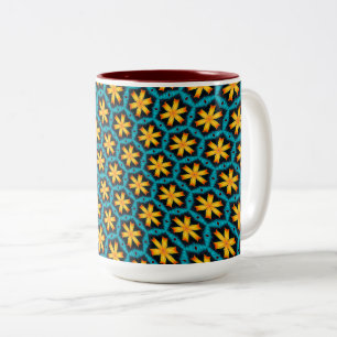 Caneca De Café Em Dois Tons Padrão de Flores de Abstrato Bonito