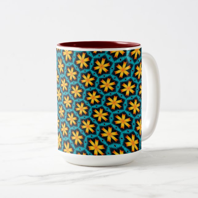 Caneca De Café Em Dois Tons Padrão de Flores de Abstrato Bonito (Frente Esquerda)