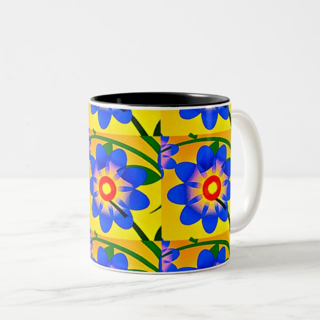 Caneca De Café Em Dois Tons Padrão de Flores de Abstrato Bonito (Frente Esquerda)