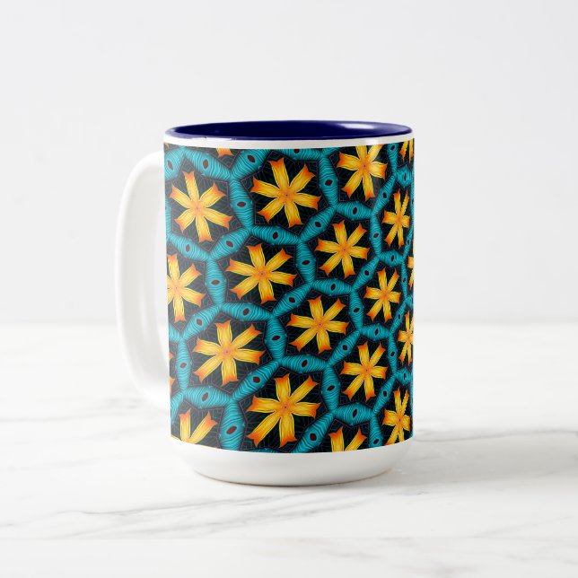 Caneca De Café Em Dois Tons Padrão de Flores de Abstrato Bonito (Frente Esquerda)