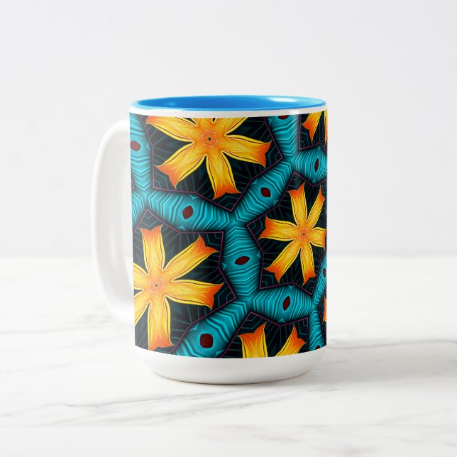 Caneca De Café Em Dois Tons Padrão de Flores de Abstrato Bonito (Frente Esquerda)