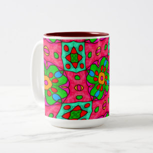 Caneca De Café Em Dois Tons Padrão de Flores de Abstrato exclusivo