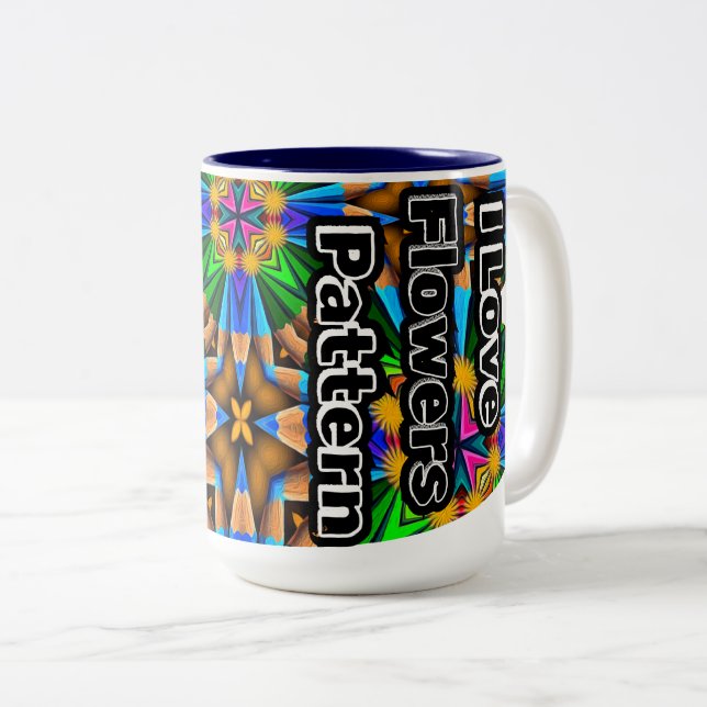 Caneca De Café Em Dois Tons Padrão de Flores de Abstrato exclusivo (Frente Esquerda)