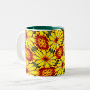 Caneca De Café Em Dois Tons Padrão de Flores de ouro