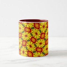 Caneca De Café Em Dois Tons Padrão de Flores de ouro