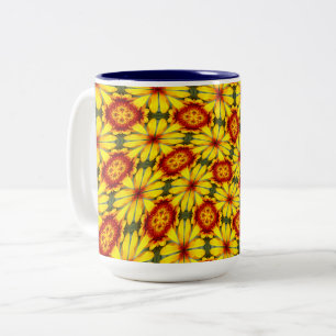 Caneca De Café Em Dois Tons Padrão de Flores de ouro