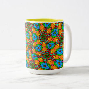 Caneca De Café Em Dois Tons Padrão de Flores Estéticas