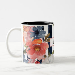 Caneca De Café Em Dois Tons Padrão de Flores Personalizado
