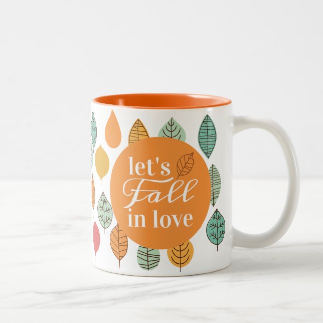 Caneca De Café Em Dois Tons Padrão de Folha de outono Moderno (Direita)