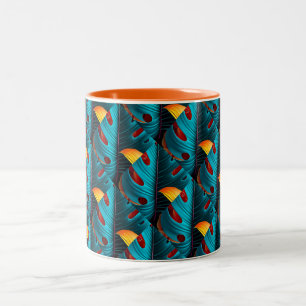 Caneca De Café Em Dois Tons Padrão de Folha de Palma Verde