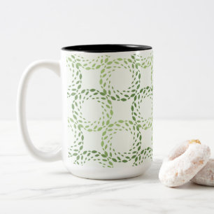Caneca De Café Em Dois Tons Padrão de folha verde giratória