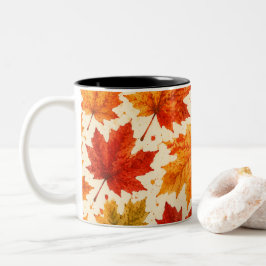 Caneca De Café Em Dois Tons Padrão de Folhas de Bordo de Outono | Folha Vermel