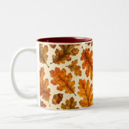 Caneca De Café Em Dois Tons Padrão de Folhas de Carvalho Outonal | Estética da