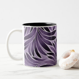Caneca De Café Em Dois Tons Padrão de Folhas Incríveis em Lilás e Cinza