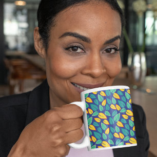 Caneca De Café Em Dois Tons Padrão de Folhas Verde e Amarelo