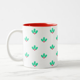 Caneca De Café Em Dois Tons Padrão de Frutas de Azevinho