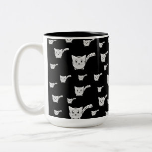 Caneca De Café Em Dois Tons Padrão de Gatinho preto e branco