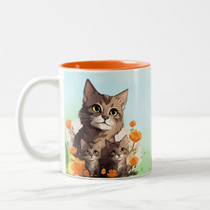 Caneca De Café Em Dois Tons Padrão de Gato Fofo Kawaii Colorido para Amantes d