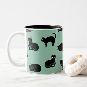 Caneca De Café Em Dois Tons Padrão de Gatos Pretos Sem Olhos