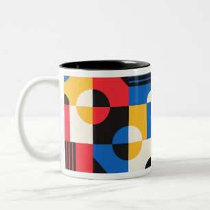 Caneca De Café Em Dois Tons Padrão de Geometria Bauhaus