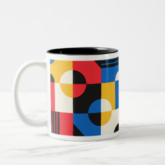 Caneca De Café Em Dois Tons Padrão de Geometria Bauhaus