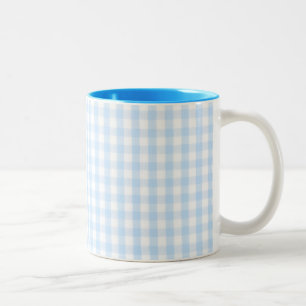 Caneca De Café Em Dois Tons Padrão de gingham azul claro