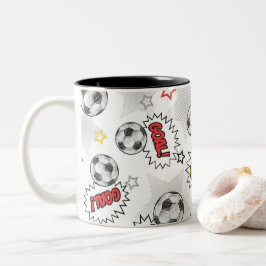 Caneca De Café Em Dois Tons Padrão de Gol de Futebol de Quadrinhos – Esportes
