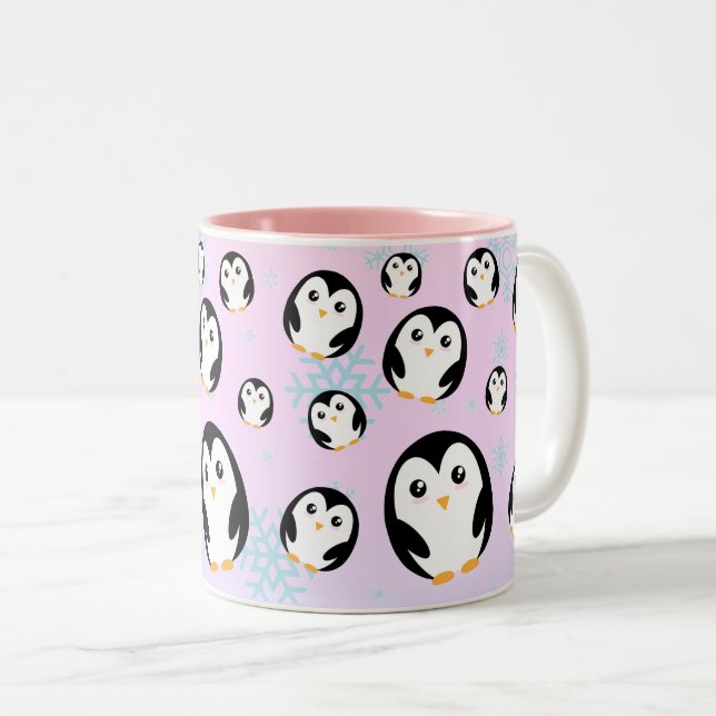 Caneca De Café Em Dois Tons Padrão de gradiente de pinguim pastel fofo moderno (Frente Esquerda)
