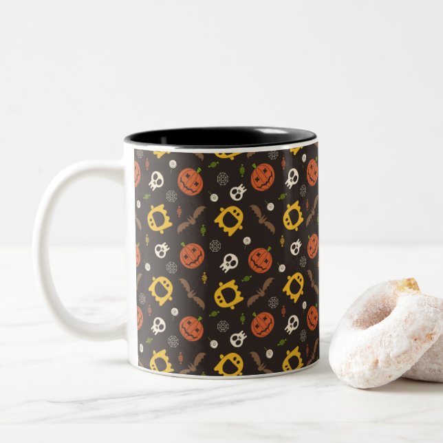 Caneca De Café Em Dois Tons Padrão de Halloween (Com Donut)