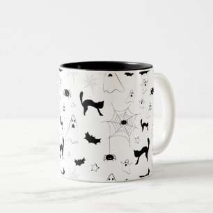Caneca De Café Em Dois Tons Padrão de Halloween preto-e-branco