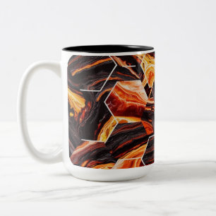 Caneca De Café Em Dois Tons Padrão de Hexágono de Fiery Abstrato (15 oz)