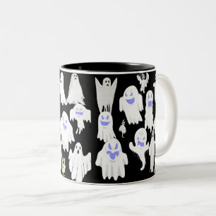 Caneca De Café Em Dois Tons Padrão de Ilustração de Fantasma Fofo e Assustador