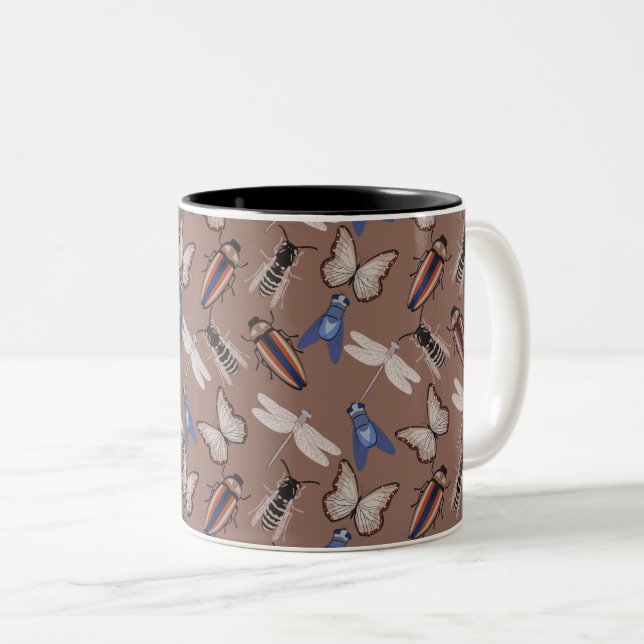 Caneca De Café Em Dois Tons Padrão de insetos (Frente Esquerda)