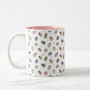 Caneca De Café Em Dois Tons Padrão de Insetos Coloridos Fofos