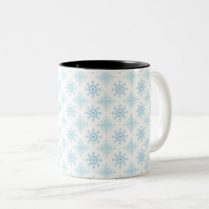 Caneca De Café Em Dois Tons Padrão de Inverno de Floco de Neve Azul Elegante